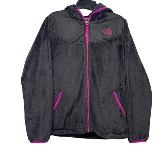 The North Face Gray Pink Hooded Full Zip Faux Fur Jacket Size Girls XL - Picture 1 of 6